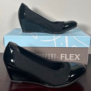 LifeStride Juliana Black Patent Stretch Wedge Pumps Shoes Womens 6.5 M